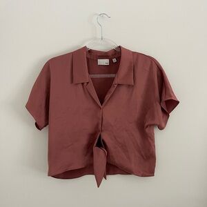 Aritzia Wilfred | Button-Down Tie-Front Shirt in Rust Size XS